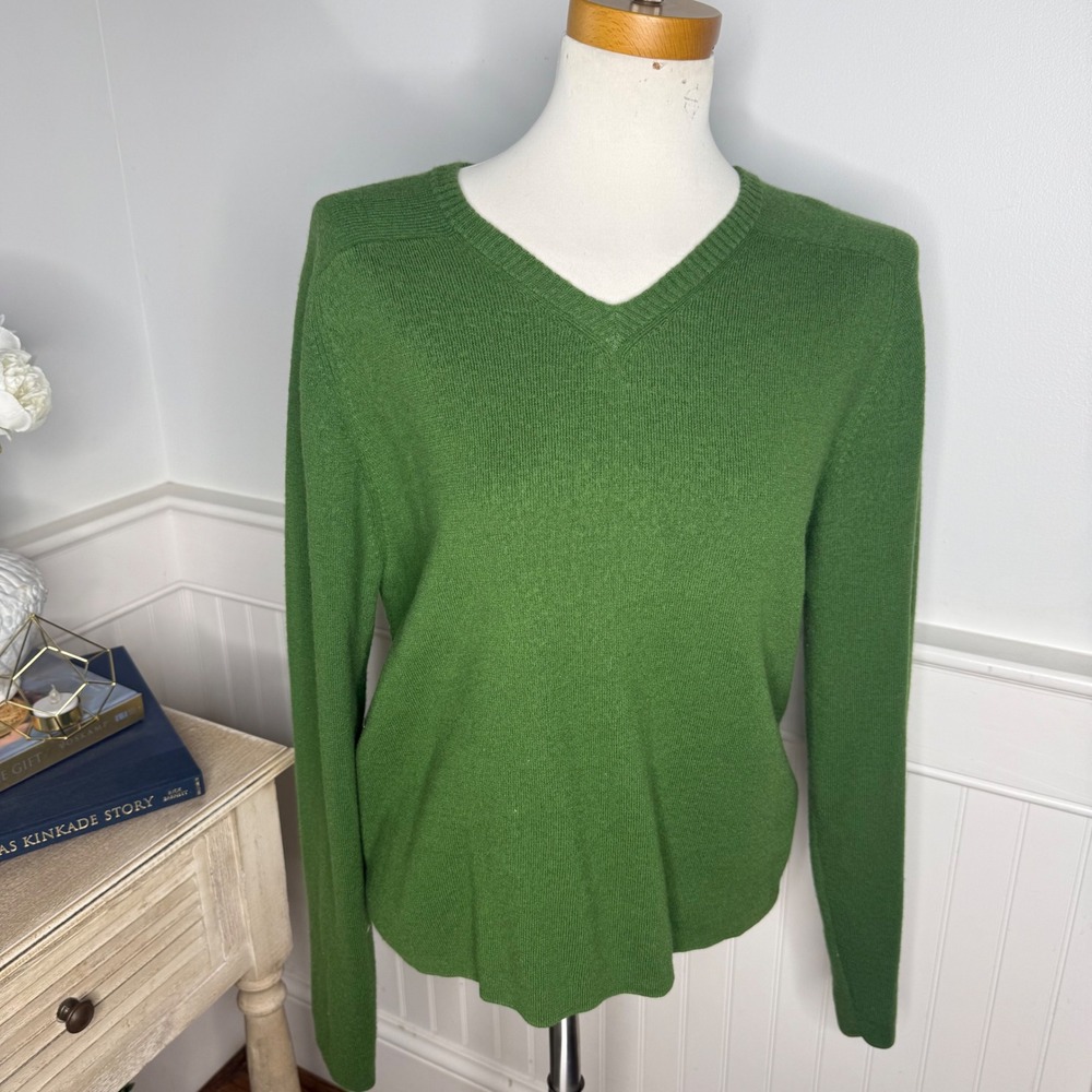 J.Crew Green Wool Cotton Blend V-Neck Pullover Sweater Womens Large